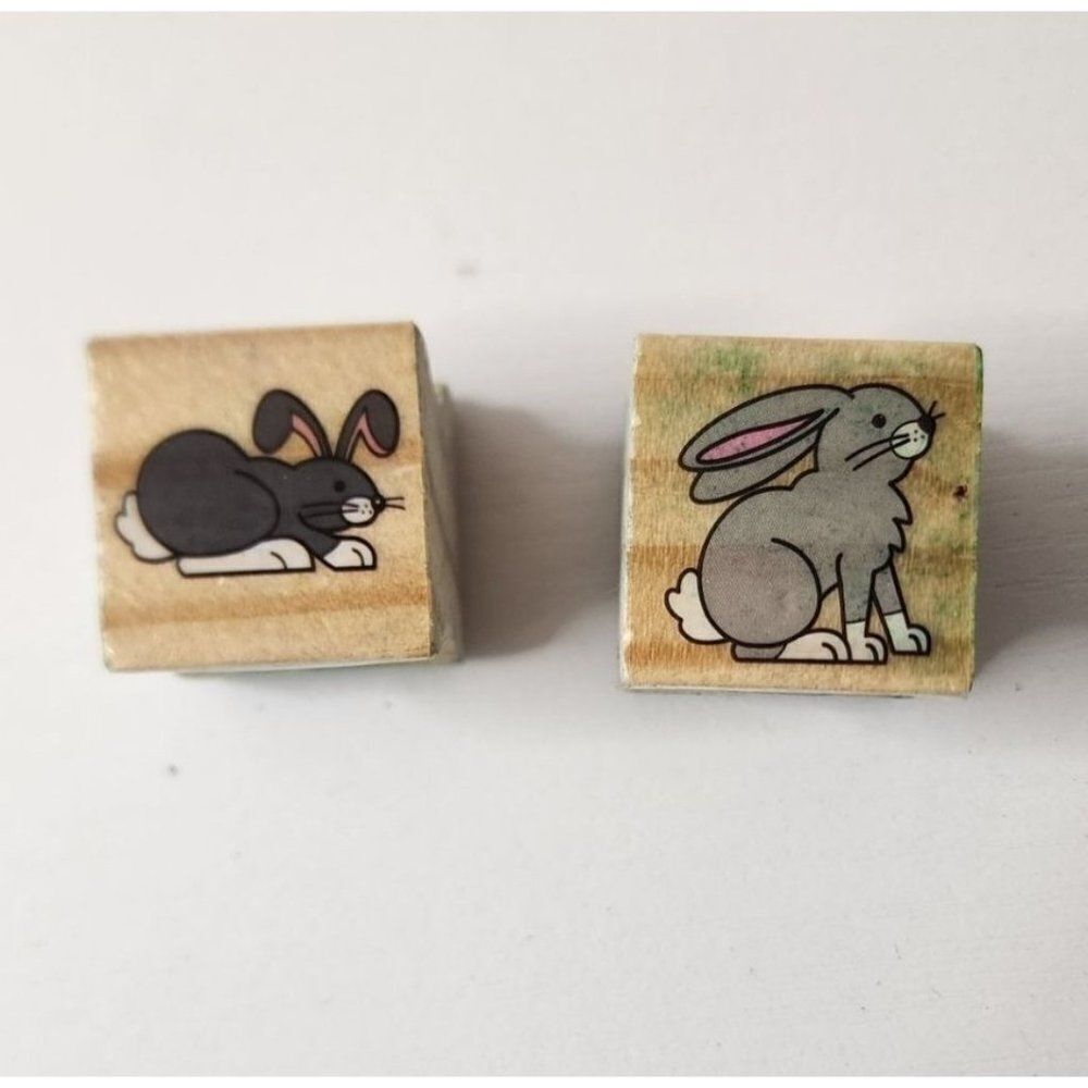 Set of 2 Rabbit Rubber Stamps for Crafting